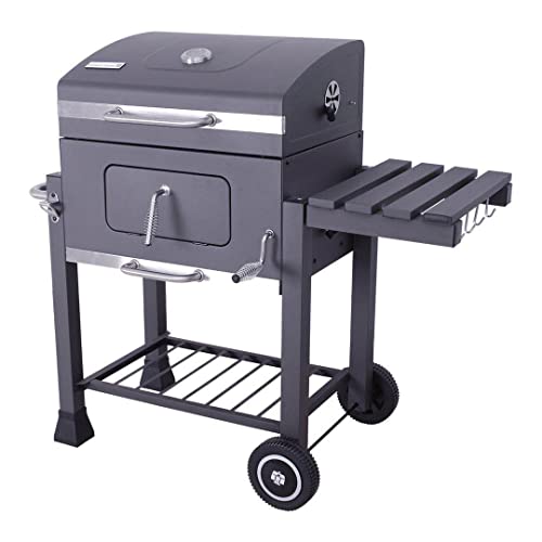 Tarrington House Barbacoa de carbón - con Ruedas, Acero y Hierro Fundido, con mesita Auxiliar Plegable, Ganchos para Accesorios, Sistema Smart-Grid, 4 Aberturas de ventilación, Negro