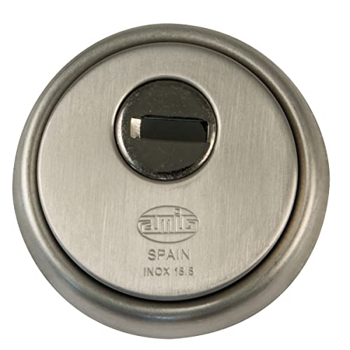 Amig - Escudo Redondo de Seguridad para Cerraduras Mod. 40 | Ø 65 mm | Con Placa Antitaladro y Tuercas Antirrobo | Anillo Exterior Macizo | Acero Inoxidable Mate