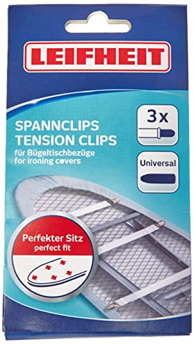 Leifheit Tirantes para fundas de tabla de planchar, pinzas tirantes para tensar la funda, tirantes blancos con una longitud de 16 a 35 cm