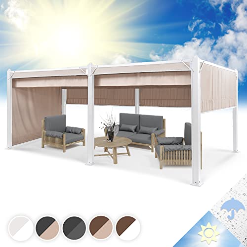 Blumfeldt Pergola Impermeable con Techo Retráctil, Cenador Estable con Laterales Metálica con Estructura de Aluminio y protección UV, Carpa Jardín, Techo Exterior y Laterales de Poliéster 3x6 m