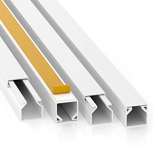 Canaletas para cables listas para montar (10 m, autoadhesivos, con cinta adhesiva de espuma, color blanco), cubierta de cables, Blanco