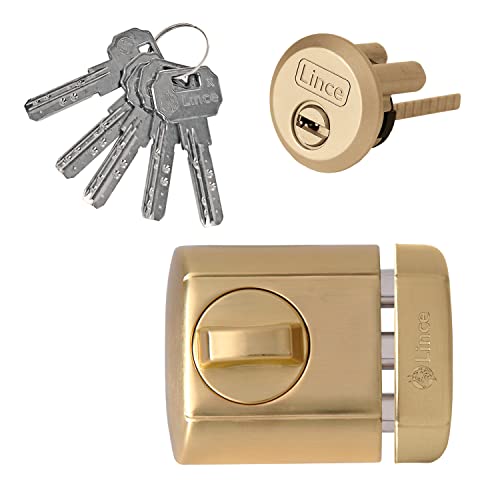 Lince 4930HL Supra Key I Cerrojo acabado oro I Cierre rápido y silencioso I Bombillo Alta Seguridad con 5 llaves y tarjeta de propiedad I Alta seguridad en su diseño.