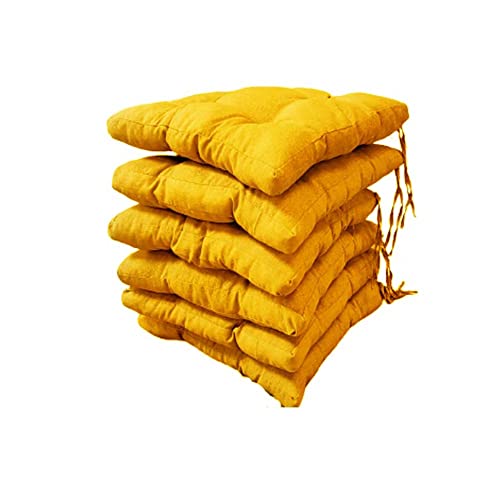 Pack de 6 Cojines para Sillas Acolchados 45 x 45 cm, Relleno de Algodón 5cm de Altura, Efecto Tridimensional, Cojin de Silla Ideal para Cocina y Salones, Comedor y terrazas. (Amarillo)