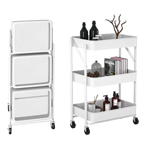 Carrito de Cocina Auxiliar. Carro Verdulero Plegable, Multiusos. Estantería de Cocina con Ruedas. Carro de Servicio con 3 Niveles de Almacenaje para el Hogar, Baño, Salón, Terraza, Manualidades.