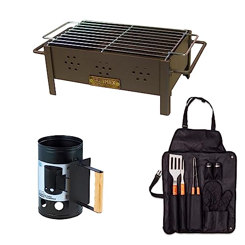 Deliex delicias de Extremadura. Barbacoa de sobremesa con encendedor y set de utensilios barbacoas, regalos originales para hombres o mujeres, o para auto disfrute. (1 BARBACOA 1 ENCENDEDOR 1 SET)