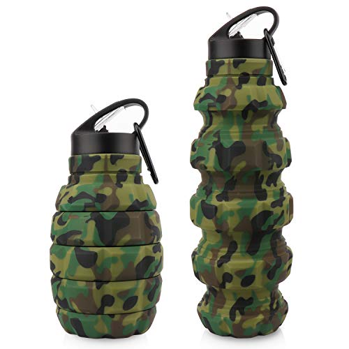 Botella de agua potable plegable de 580 ml, sin BPA, botella de agua a prueba de fugas, hecha de silicona apta para alimentos, botella deportiva para bicicletas, adecuada para niños, bebidas escolares