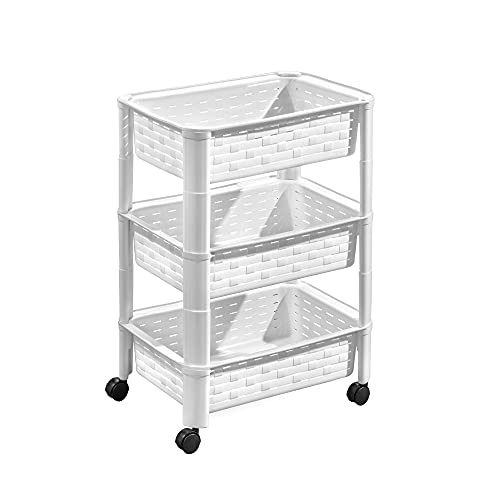 USE FAMILY - Carrito de Cocina Auxiliar 3 Alturas - Carrito Verdulero de Plástico con Ruedas de Plástico Resistentes - 42 x 30 x 57 - Carro Multiusos Organizador - Transpirable y Duradero