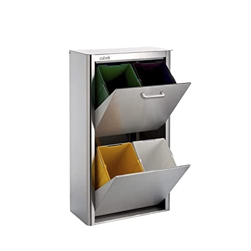 DON HIERRO - Cubo de basura y reciclaje CUBEK en Acero Inoxidable. 4 compartimentos de 20 litros