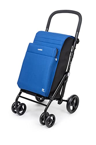 Carlett - Carro de la Compra, Carrito Plegable para Supermercado, con 4 Ruedas Resistentes a la Lluvia y una Gran Capacidad 32kg, Bolsa Principal 64L, Térmica 12L – Modelo Urban Family, Color Océano