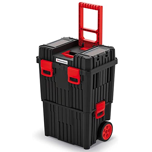 Kistenberg Caja de herramientas con ruedas para taller, con cierres de sujeción, estructura de pared reforzada modular (con cierre de plástico), Colores negro y rojo, 45 x 36 x 64 cm