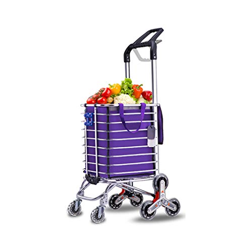 Carro de Compras Plegable de Aluminio, Rueda Triangular Enrollable de Gran Capacidad de 35L Trolley de Dos manijas giratorias 360 °, Carga Fuerte, Tienda de comestibles para Subir escaleras