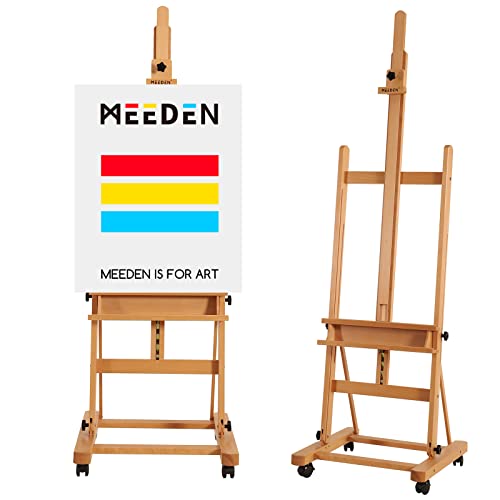 MEEDEN Artista Caballete para lienzos Grande Caballete de Pintor de Madera de Haya Ajustable, Caballete de Estudio con Marco en H para Pintar, Estudiantes, Principiantes, para lienzos hasta 233,7cm