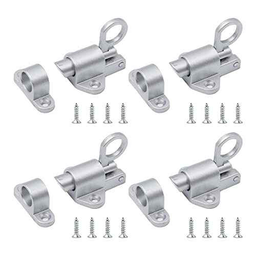 UTMACH 4 Piezas Cierres de Pestillo Automático Pestillo de Puerta Aluminio Plateado Perno Resorte Puerta Aleación Cerrojo Puerta Pequeño con Tornillos para Ventanas,Puertas de Madera,Armarios