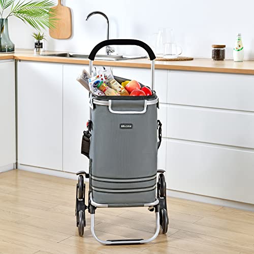 [en.casa] Carro de la Compra Coche Plegable Carrito para Compras con 6 Ruedas Sube Escaleras con Bolsa Térmica de 41 L Aluminio Poliéster 100 x 45 x 36 cm Gris Oscuro
