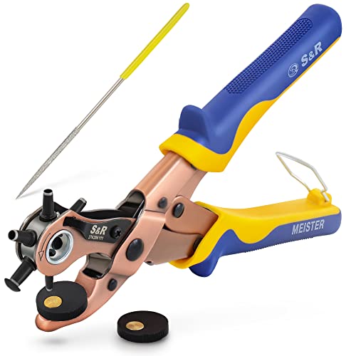 S&R Alicate Sacabocados - para Agujeros Cuero y Cinturones - con 6 Golpes de Ronda: 2/2,5/3 / 3,5/4 / 4,5 mm