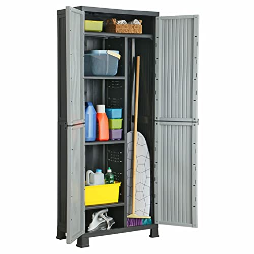 Leepesx Armario de plástico, Armario Jardin Exterior, Armario Escobero Exterior, Armario Terraza, Mueble Exterior Almacenaje, 68x39x171,5 cm