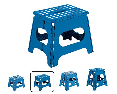 Arregui Taburete Plegable Cocina o Baño, Escalera Plegable Pequeña, Taburete Infantil, Banqueta Baño, Escalón Plegable para Adultos y Niños (hasta 150 Kg), Azul, 27 cm de Altura