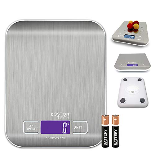 Báscula de Cocina Digital para alimentos. Báscula de Joyería, Pantalla LCD, Acero Inoxidable Impermeable, Función Tara, Baterías Incluidas Capacidad 5 kg/Modelo HK 105 RECETARIO DESCARGABLE