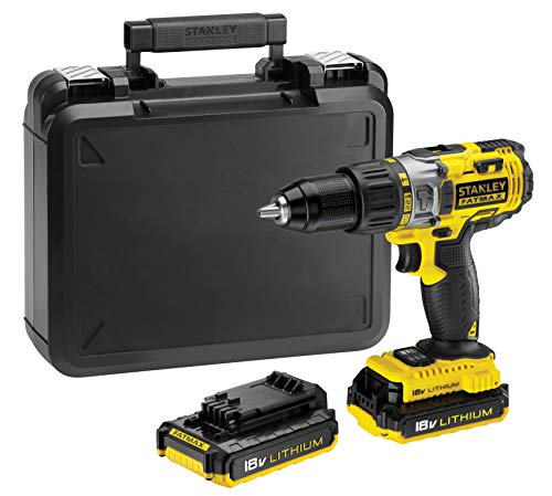 STANLEY FATMAX FMC625D2-QW - Taladro percutor 18V, 27.200 ipm, con 2 baterías de litio 2Ah y maletín, Color Negro / Amarillo