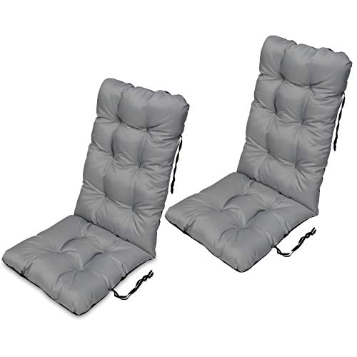 SuperKissen24. Cojín de Silla Jardin Asiento para Interior y Exterior Cómodo e Impermeable para Tumbonas de Jardin o Terraza, Mecedoras (Conjunto de 2-48x123x7 cm, Gris)