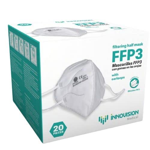 Innovision Medical 20 x Mascarilla FFP3 CE0099 Mascarillas FFP3, Pack 20 Unidades Homologada