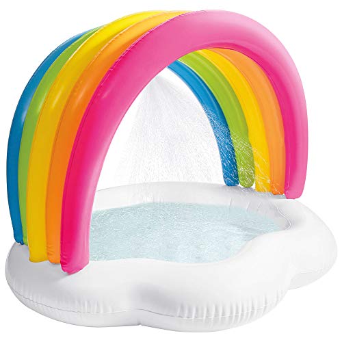 Intex 57140 - Piscina hinchable infantil redonda, diseño arcoíris, con pulverizador, suelo acolchado y parasol, para bebé 12 meses, Multicolor