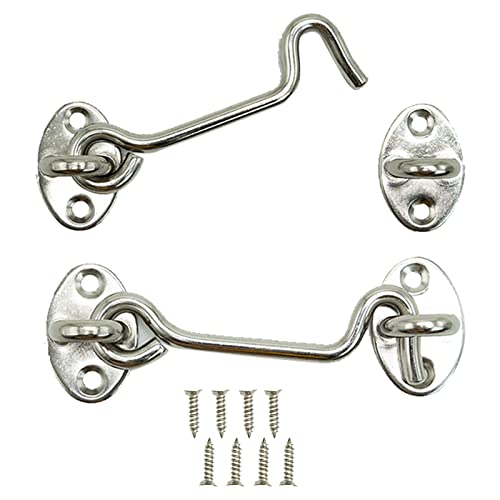Gancho de cabina, pestillos y perno para cerraduras de puerta, soporte de ventana, soporte silencioso, acero inoxidable, plata (2 Pcs 10cm)
