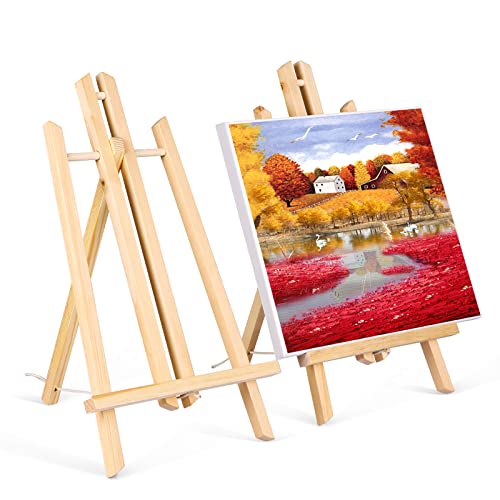 Viesap Caballete, 2Pack Caballete de madera, 40cm Caballete Niños, Caballete sobremesa pintura, Pino Macizo Caballete De Madera,Caballete Plegable,para la presentación de lienzos y marcos,Exhibiciones