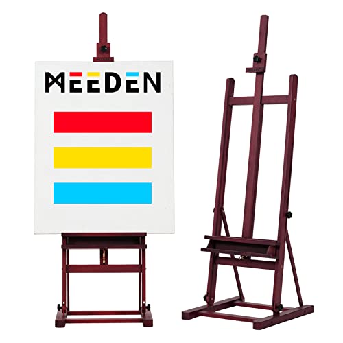 MEEDEN Caballete con Marco en H para Estudio de Trabajo Medio, con Bandeja de Almacenamiento, Caballete de Piso inclinable Ajustable de Madera de Haya Maciza, Profesional soporta Lona de hasta 49”