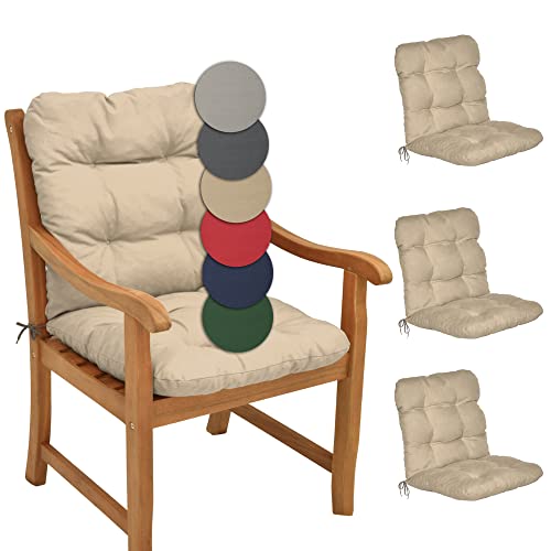 Beautissu Set de 4 Cojines Sillas Jardin Flair NL - Cojín para Sillas de Terraza o Cojines Exterior con Respaldo Bajo - 100x50x8 cm - Relleno de Copos de Gomaespuma - Natural
