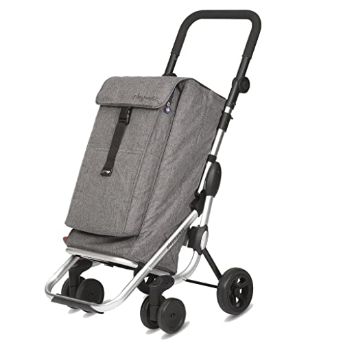 Playmarket Go Up Carro de la Compra Plegable con Bolsa Exterior Desmontable y Bolsillo Lateral de Rejilla, Color Gris