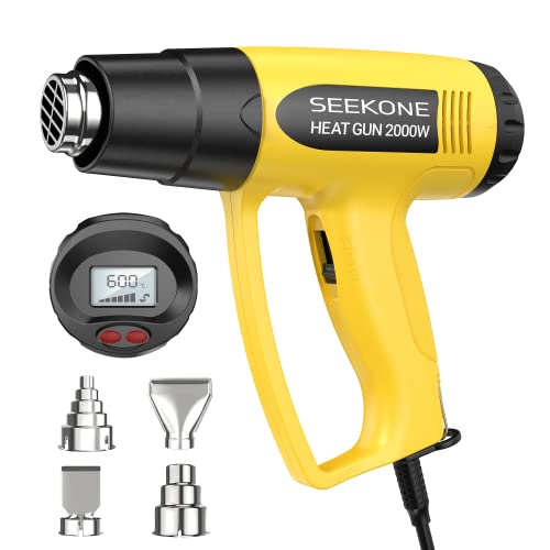 SEEKONE Pistola de Aire Caliente con Pantalla LCD 2000W Decapadora Avanzada Temperatura Ajustable (100 °C a 600 °C), 4 Boquillas, Pistola de Calor para Pintura Removible, Retracción por Calor