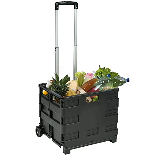 TecTake Carrito de la Compra Plegable 35kg plástico ABS & Aluminio | 45 x 37,5 x 45-97 cm | Negro
