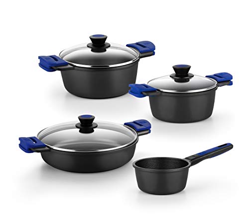 BRA Advanced - Batería de 4 piezas de aluminio fundido con antiadherente, para todo tipo de cocinas incluso inducción, negro [Amazon Exclusive]