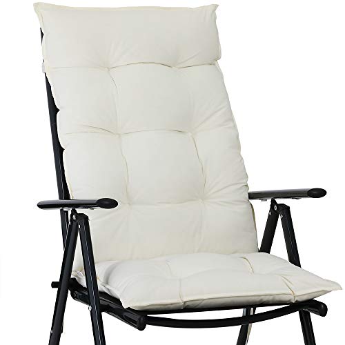 Detex Set de 6 Cojines para Sillas de Jardín con Respaldo Alto Crema 129x53cm Almohadillas de Asiento