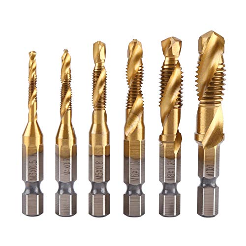 Brocas Roscadoras Metal, Broca Con Rosca, Brocas métrica, drill broca combinacion de 6 piezas, juego de brocas de rosca, broca macho rosca, M3 a M10 y macho para taladrar roscado avellanado