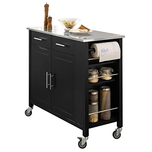 SoBuy FKW108-SCH Carrito de Cocina con Piso de Acero Inoxidable Mueble de almacenaje con Ruedas Buffet Multifuncional con Estante Lateral, Puertas y cajones 107x46x94 cm ES