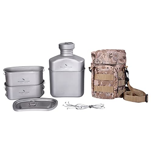 Boundless Voyage Juego de tazas militares de titanio para acampar al aire libre, juego de utensilios de cocina