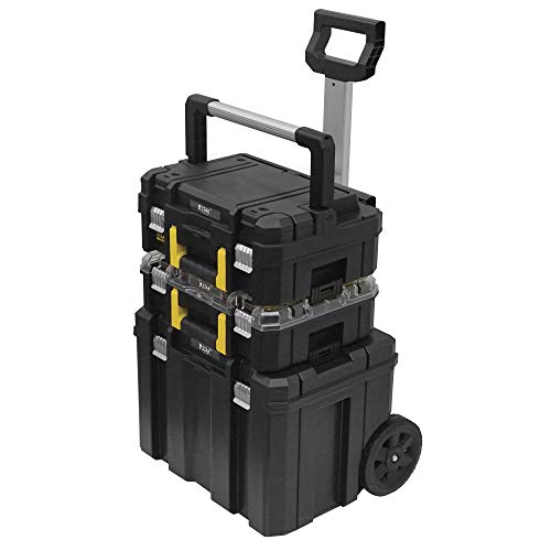 STANLEY FATMAX FMST1-80103 Conjunto Pro-Stack 3 Piezas con Cajas Para Herramientas Organizador y Base con Ruedas Negro