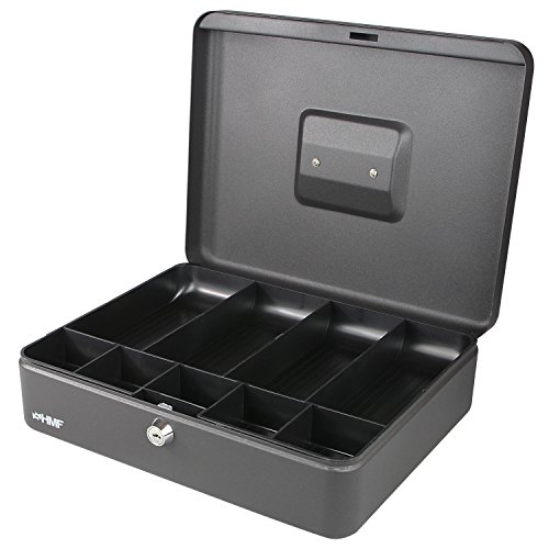 HMF 10019-02 Caja de caudales con compartimientos para monedas y billetes 30 x 24 x 9 cm , negro
