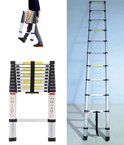 Escalera telescópica de 6,2 m, con 2 ganchos, 15 peldaños, de aluminio, extensible, portátil, extensible, escalera multiusos antideslizante, 150 kg, capacidad de carga, EN131