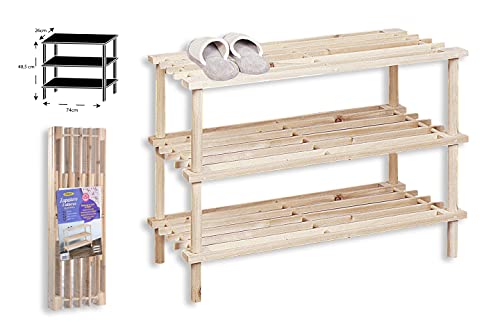 HERSIG - Estanteria Zapatero Madera | Zapatero Entrada Recibidor 3 Alturas - 74 x 26 x 48,5 cm - Color Natural