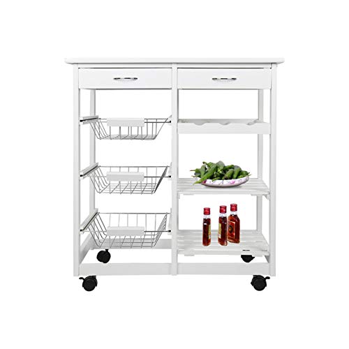 YIZHE Carro de Cocina, Metal, Carro verdulero Moderno de Metal para Cocina Kit Closet Carro Cocina, Metal, Sencillo,Blanco 67 * 37 * 75cm Dos cajones Estante de 6 Compartimentos
