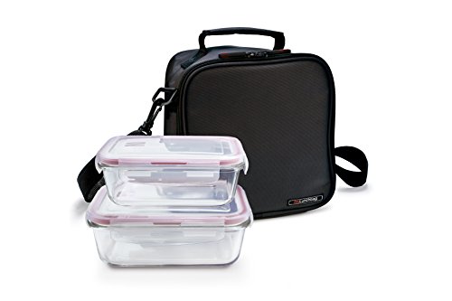 Iris Barcelona - Basic Lunch Bag, Set de Bolsa Térmica Porta Alimentos 3,8 l y 2 Tapers de Cristal 570 + 840 ml, Negro