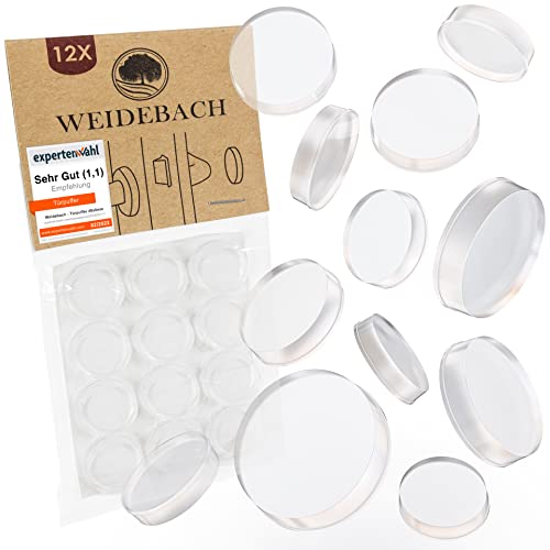WEIDEBACH® 12x tope de puerta transparente, topes para puertas adhesivos 20x5 mm, tope de pared transparente autoadhesivo para baño, superficies de cristal, paredes, tope de puerta de pared de goma