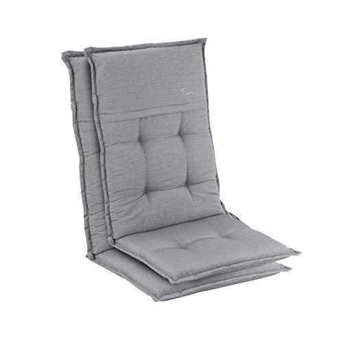 Homeoutfit24 Elbe - Cojín para sillas de jardín, Hecho en Europa, Respaldo Alto de dralón, Lavable, Banda elástica Ajustable, Relleno Espuma, Resistente Rayos UV, 2 Unidades, Gris Claro