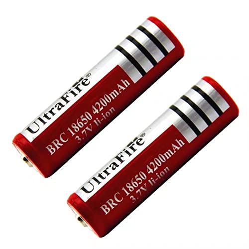 Ygerbkct 2 pcs Batería Recargable 3.7v li-Ion Pilas Recargables 4200mAh Alta Capacidad Batería Linterna/Dron/Luces Solares, Batería Top Botón de Larga Vida para Coches RC