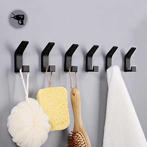 Poprkdre 6 ganchos adhesivos de pared, ganchos para colgar sin taladrar, gancho para toallas de puerta, perchas adhesivas para baño, dormitorio, cocina, aluminio, negro
