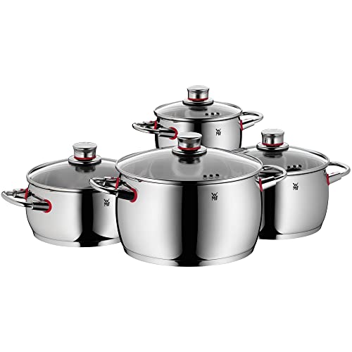 WMF Quality One - Batería de cocina, 4 Piezas, acero inoxidable, inducción, asas termorresistentes , 1 cacerola baja de 20 cm, 3 cacerolas altas de 16 cm, 20 cm y 24 cm con tapa
