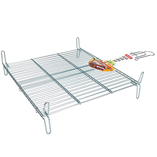 Algon Parrilla Barbacoa Grande Doble, Acero Inoxidable Zincada Gris Metalizado con Cierre de Seguridad, 50 x 50 cm